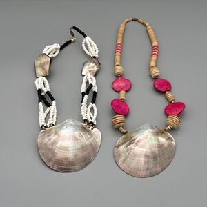 Abalone Shell Gemstone Handmade Big Statement Necklace Jewelry Set Of 2